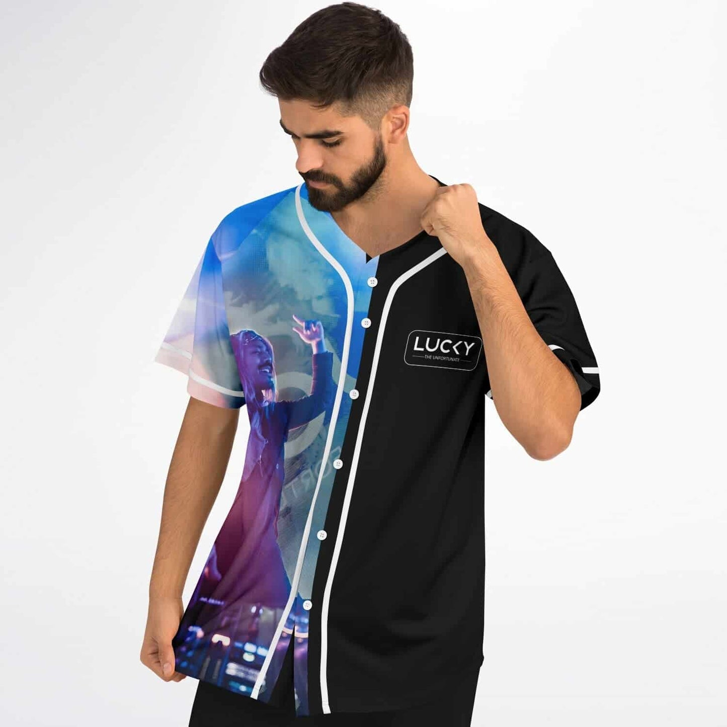 LUCKY Black Split Rave Baseball Jersey