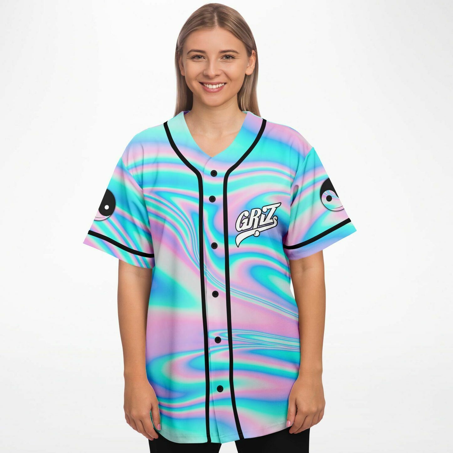 GRiZ Pastel Holographic Iridescent Oil Rave Baseball Jersey