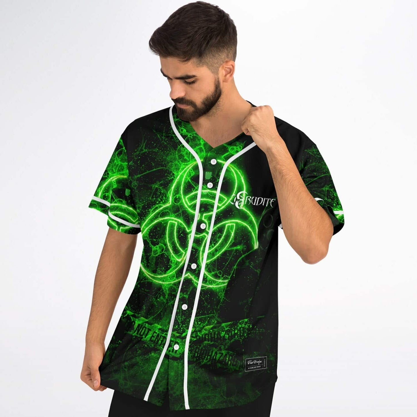 Erudite Black Glowing Biohazard Rave Baseball Jersey