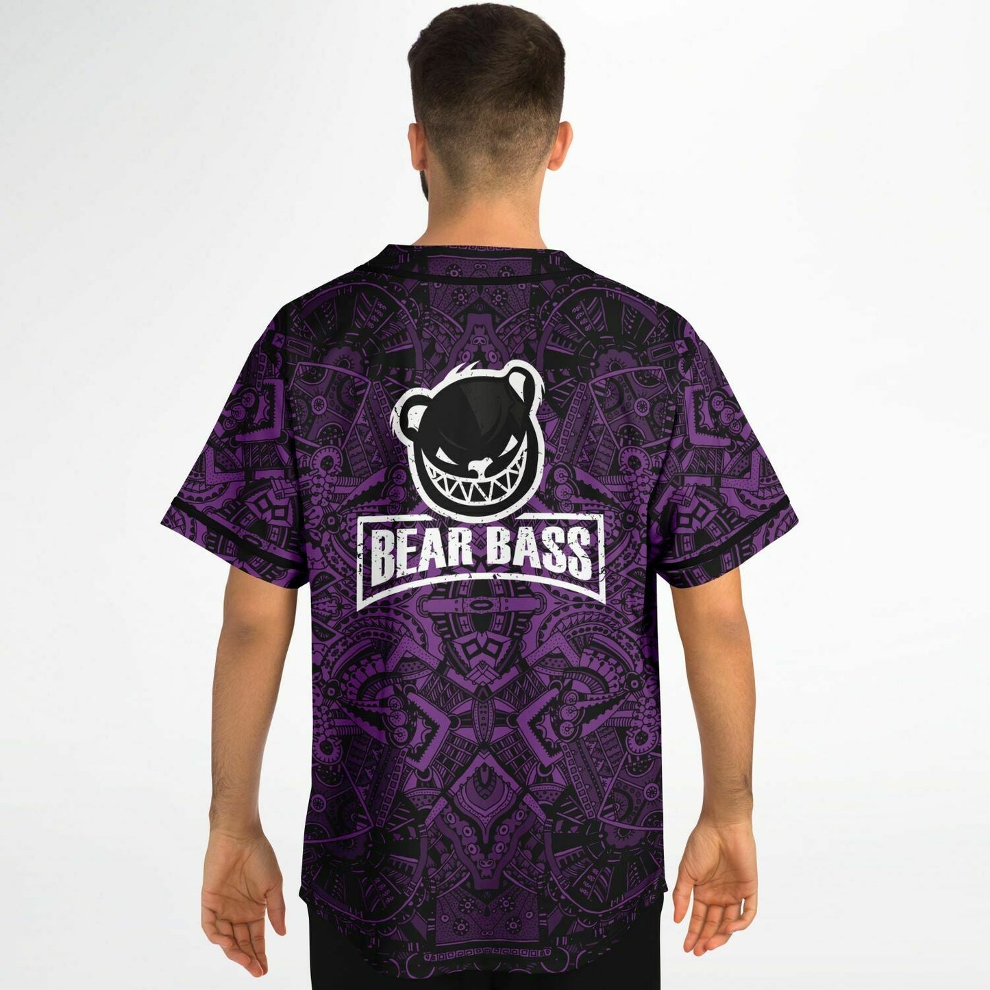 Bear Bass Purple Black Dense Symmetrical Rave Baseball Jersey