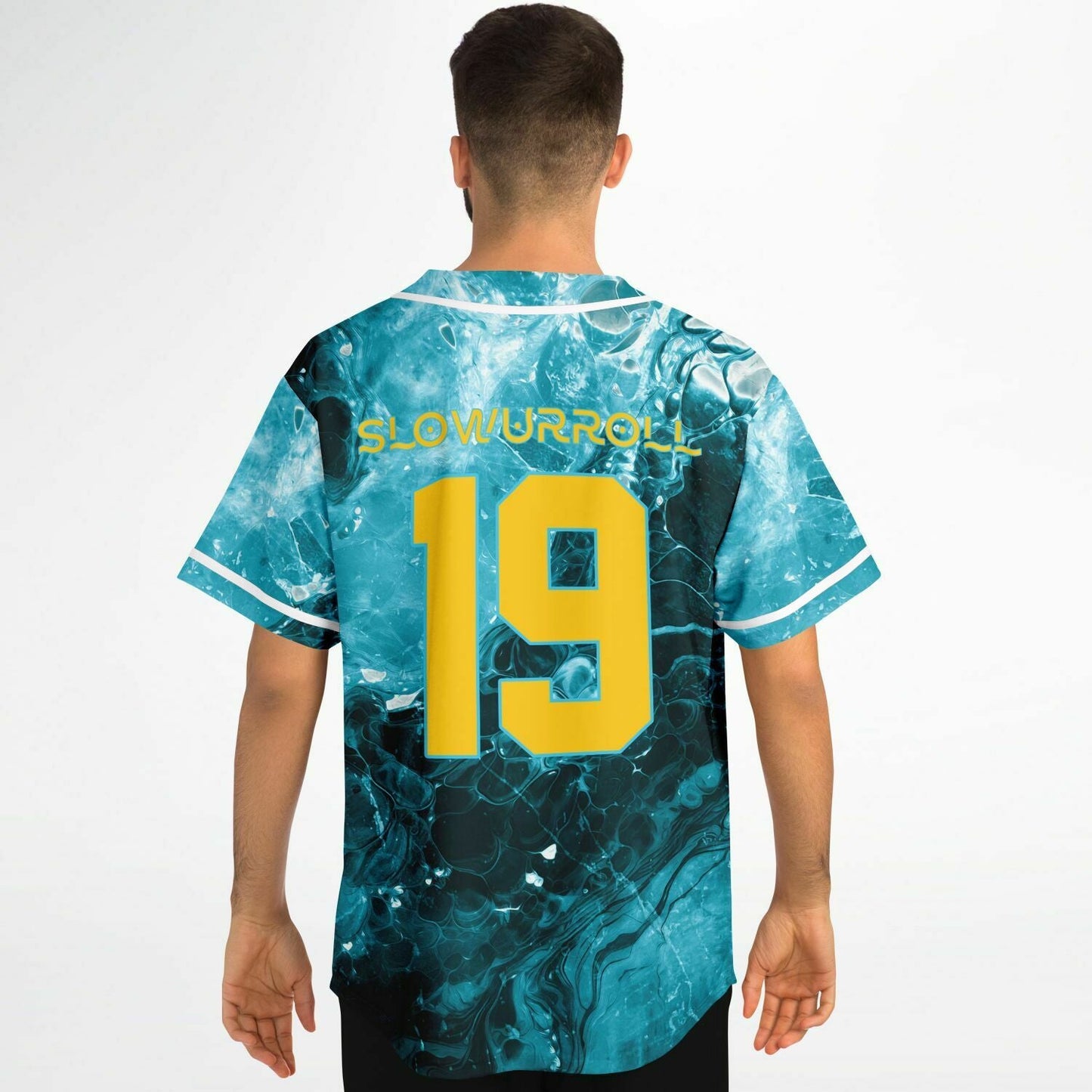 Teal Swirling Marbled Rave Baseball Jersey