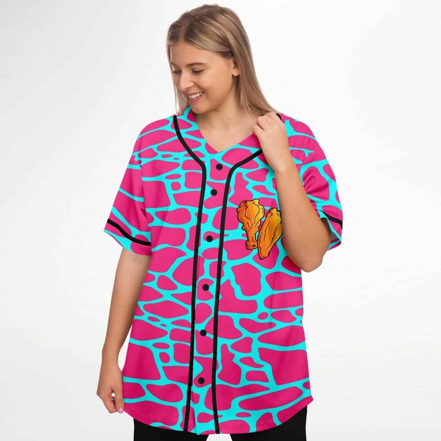 Hot Pink Cartoon Fried Rave Baseball Jersey