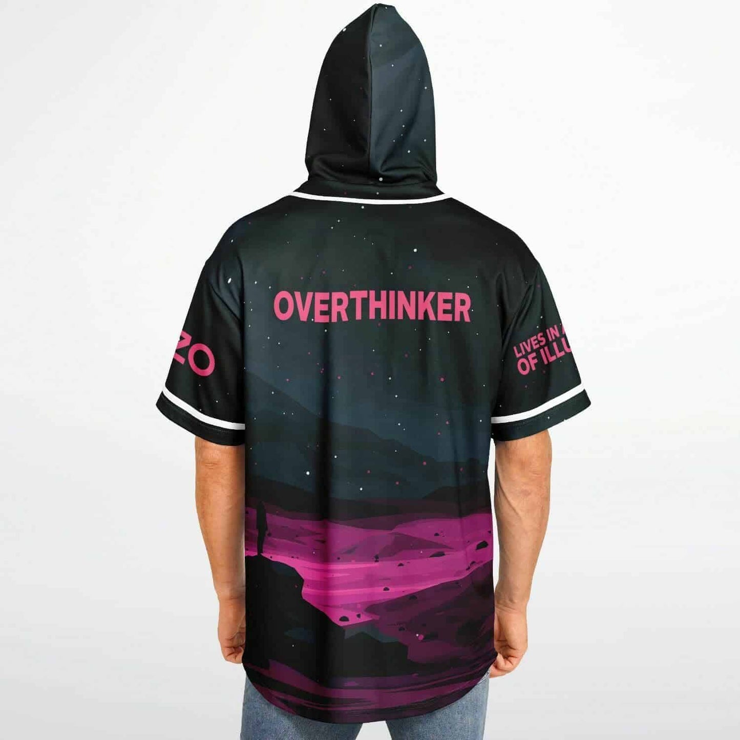 Dark Teal Minimalist Night Rave Hooded Baseball Jersey