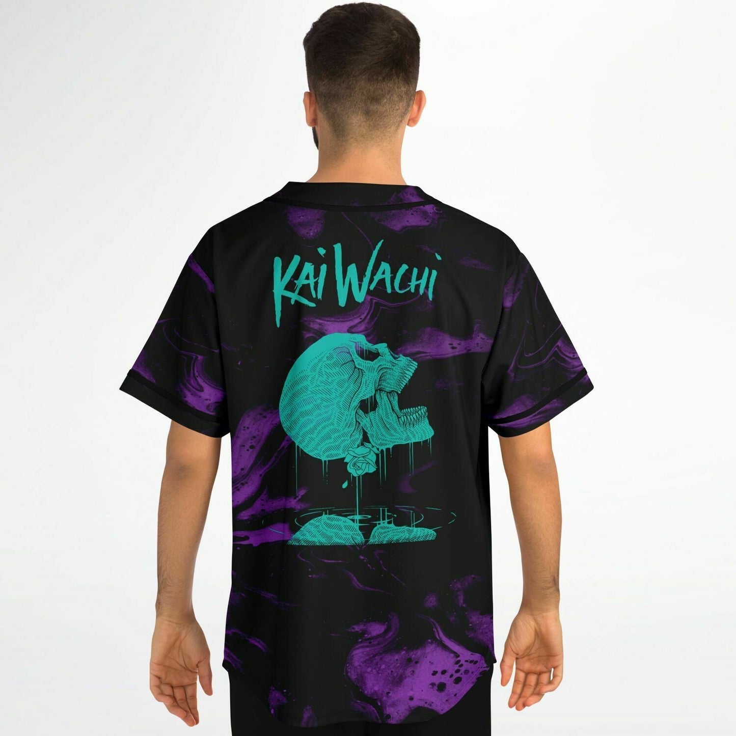 Kai Wachi Black Purple Swirling Liquid Rave Baseball Jersey