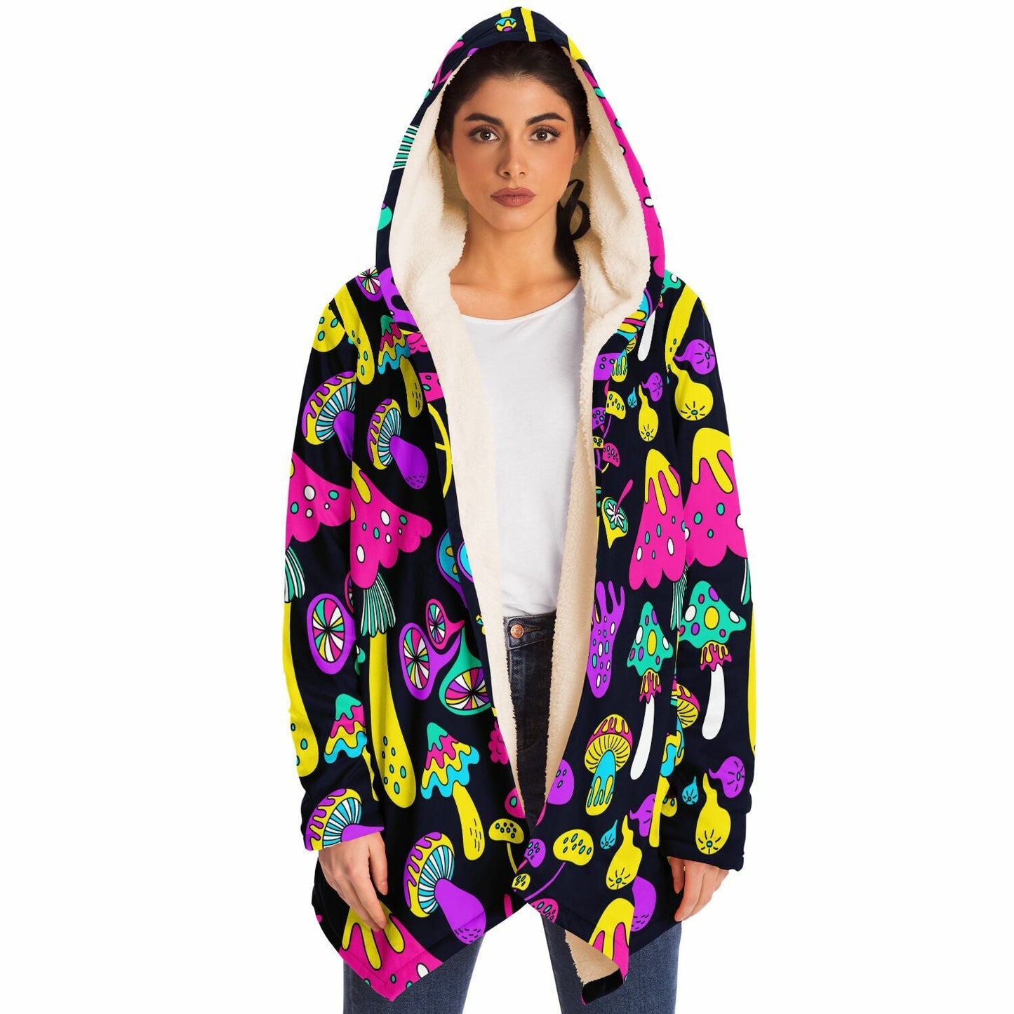 Dark Navy Psychedelic Mushrooms Rave Cloak