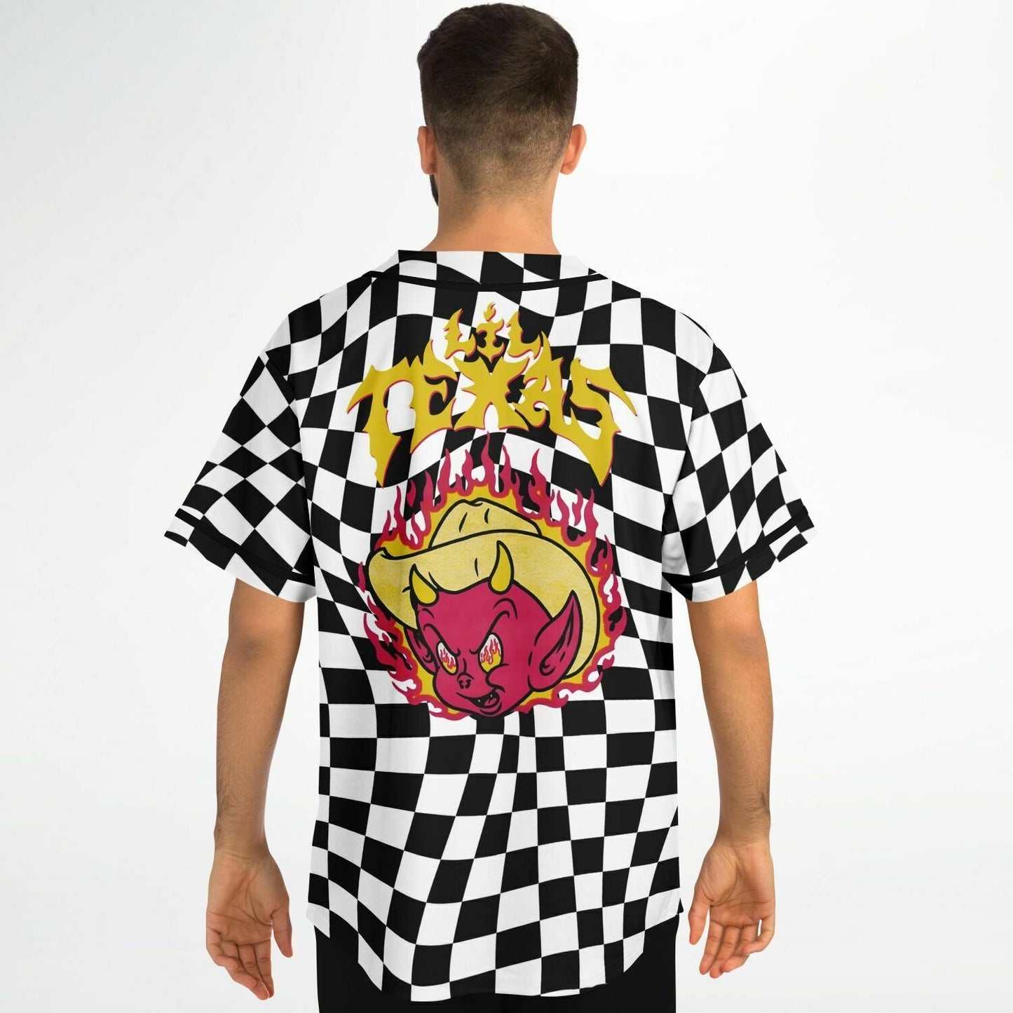 Lil Texas Black White Warped Racing Rave Baseball Jersey