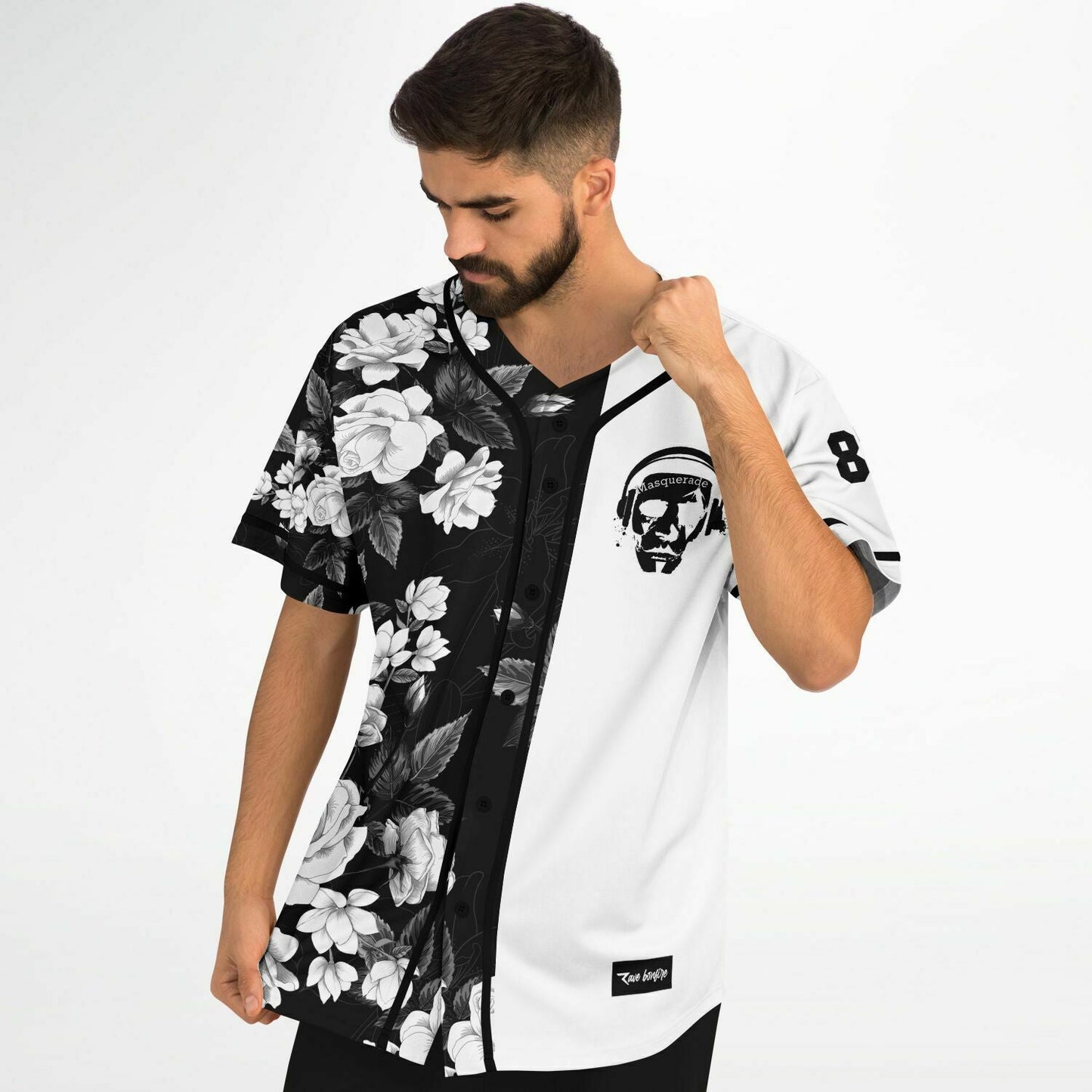 Masquerade Black White Split Rave Baseball Jersey