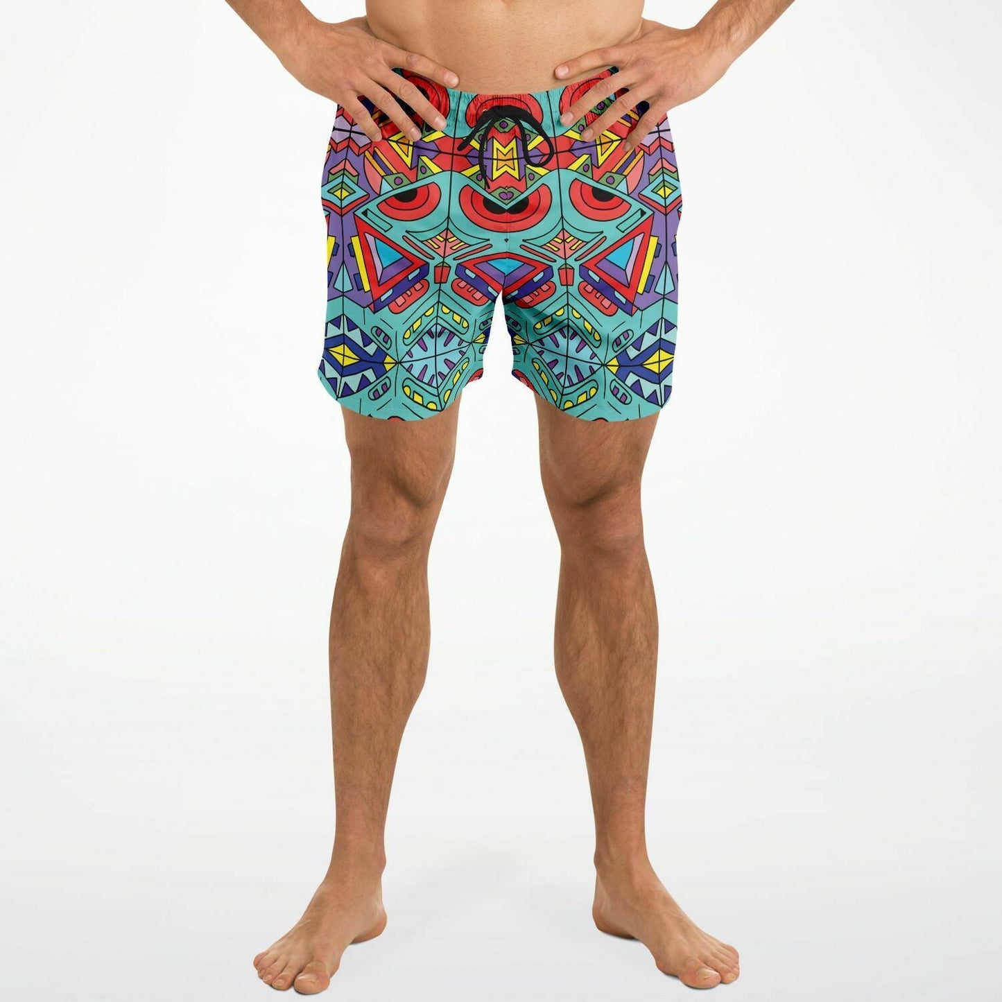 Turquoise Symmetrical Kaleidoscopic Rave Swim Trunks