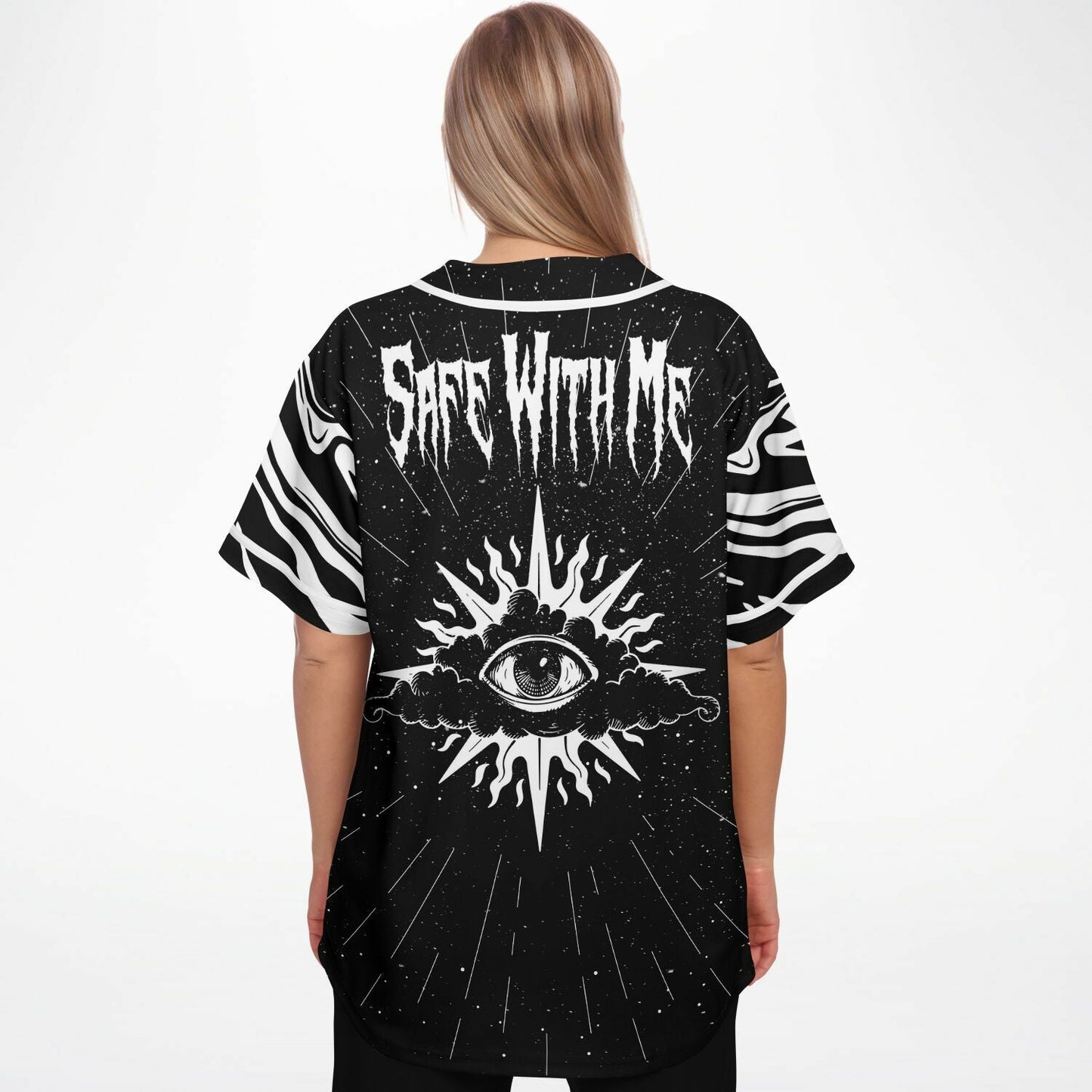 Black White Starry Galaxy Rave Baseball Jersey