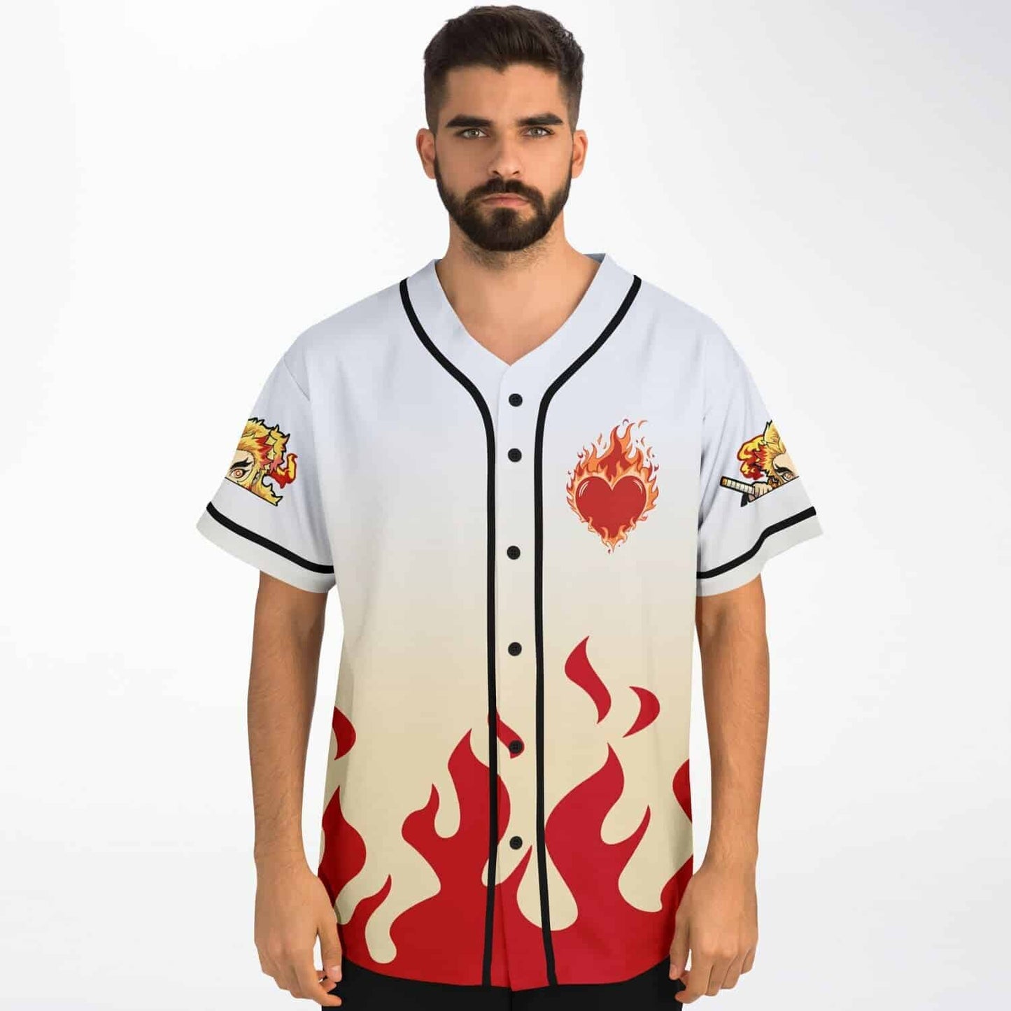 White Cream Red Flames Rave Baseball Jersey