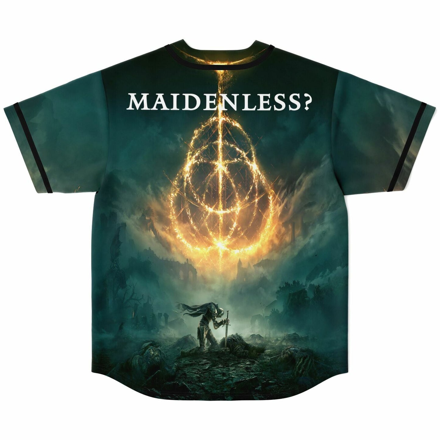 Dark Teal Fiery Golden Rave Baseball Jersey