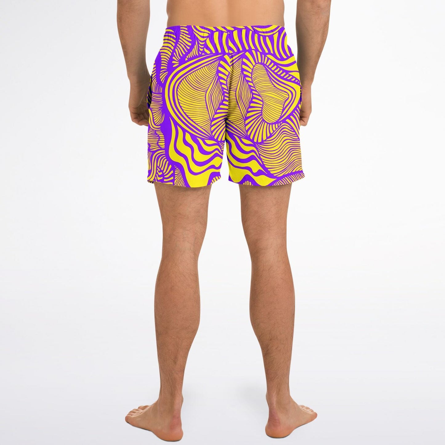 Purple Yellow Warped Op Rave Swim Trunks