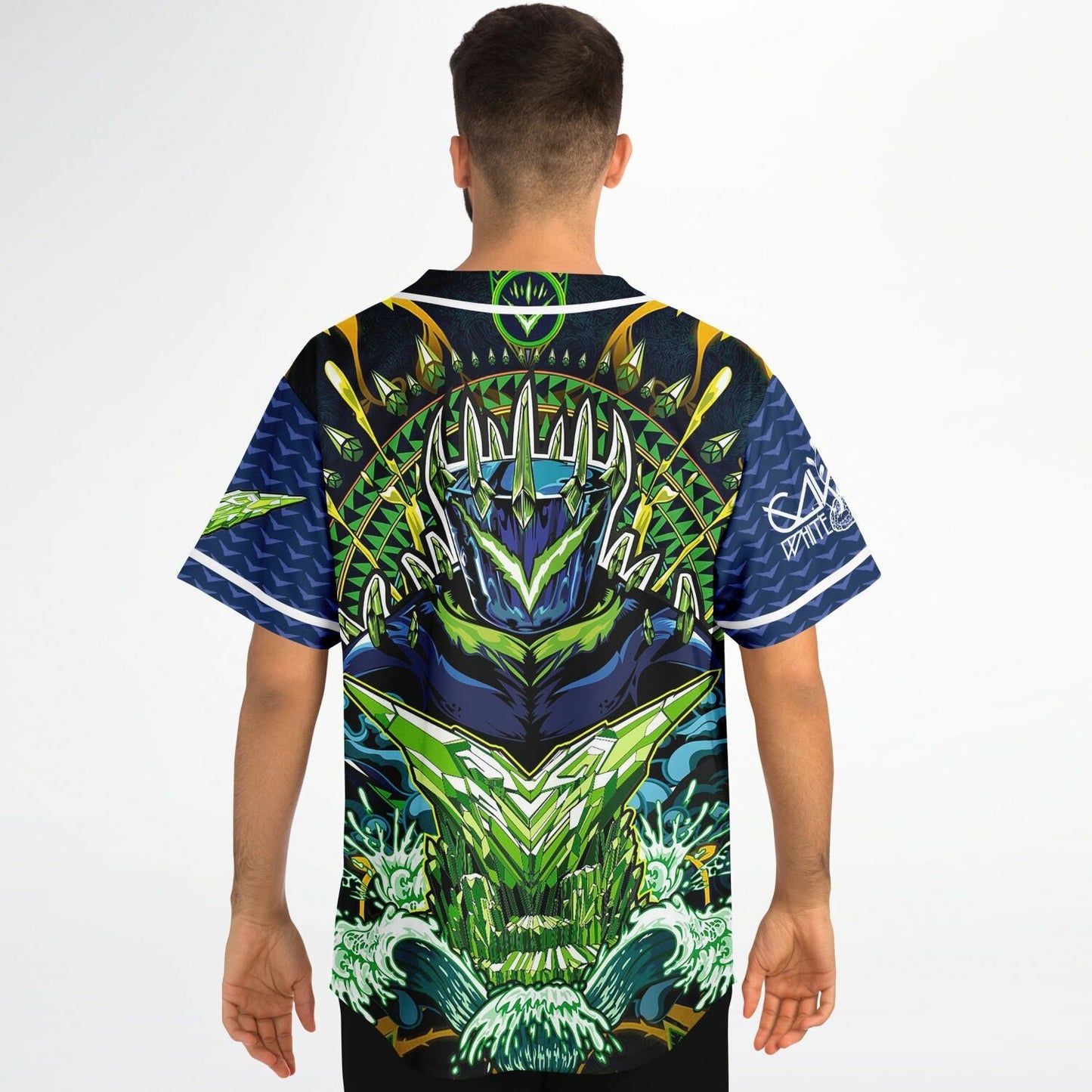 Navy Blue Armored Demon Rave Baseball Jersey