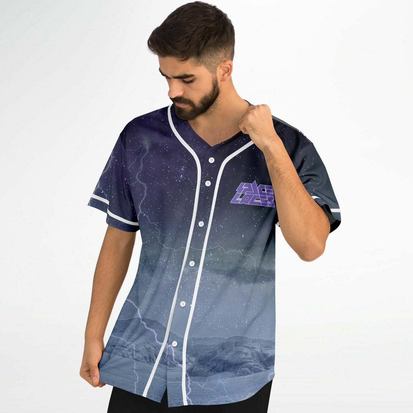 Space Laces Dark Grey Stormy Landscape Rave Baseball Jersey