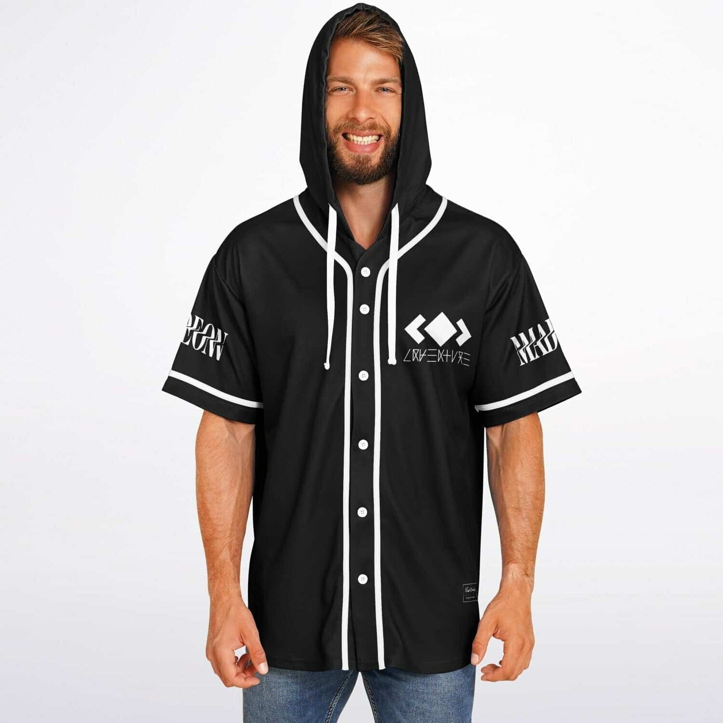 Black Realistic Flames Rave Hooded Baseball Jersey