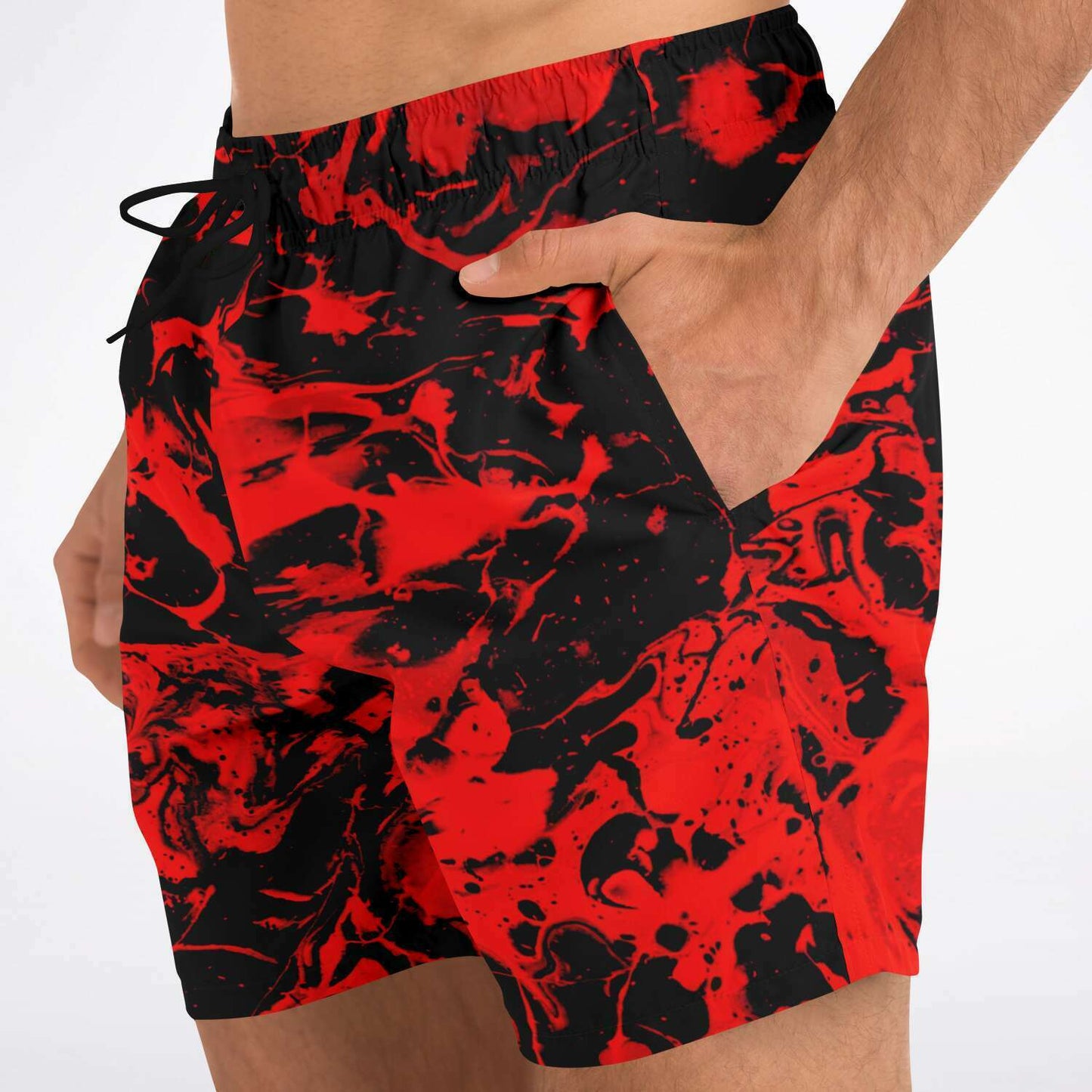 Red Black Abstract Liquid Rave Swim Trunks