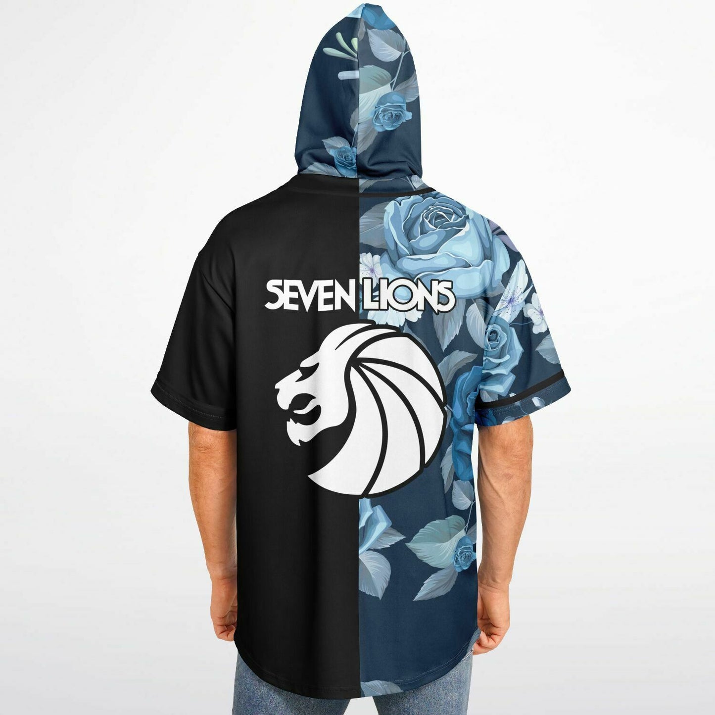 Seven Lions Black Blue Roses Rave Hooded Baseball Jersey