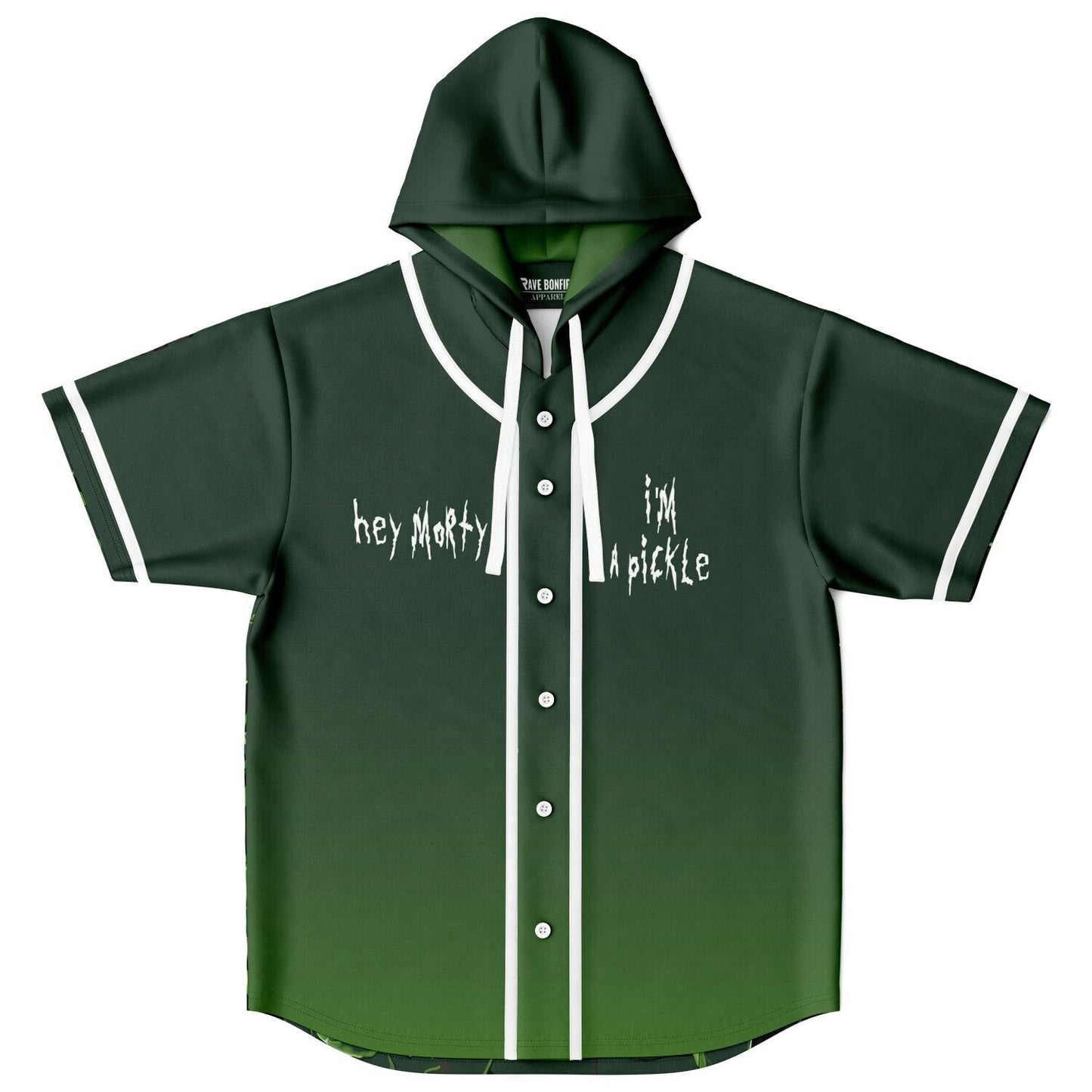 Dark Green Pickle Rick Rave Hooded Baseball Jersey