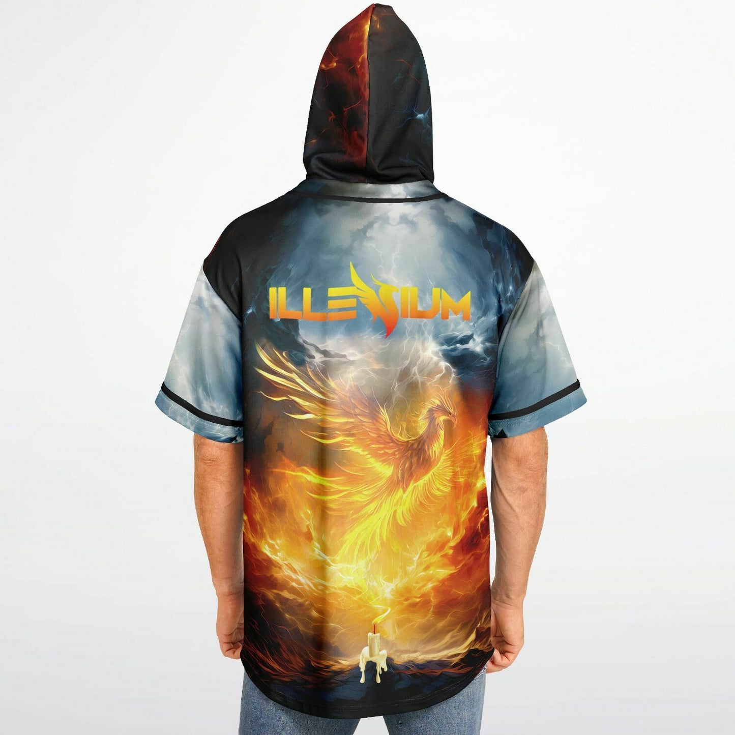 Illenium Orange Fiery Flaming Phoenix Rave Hooded Baseball Jersey