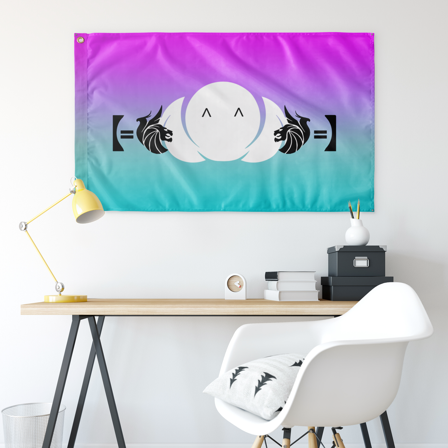 Magenta Teal Kaomoji Rave Flag
