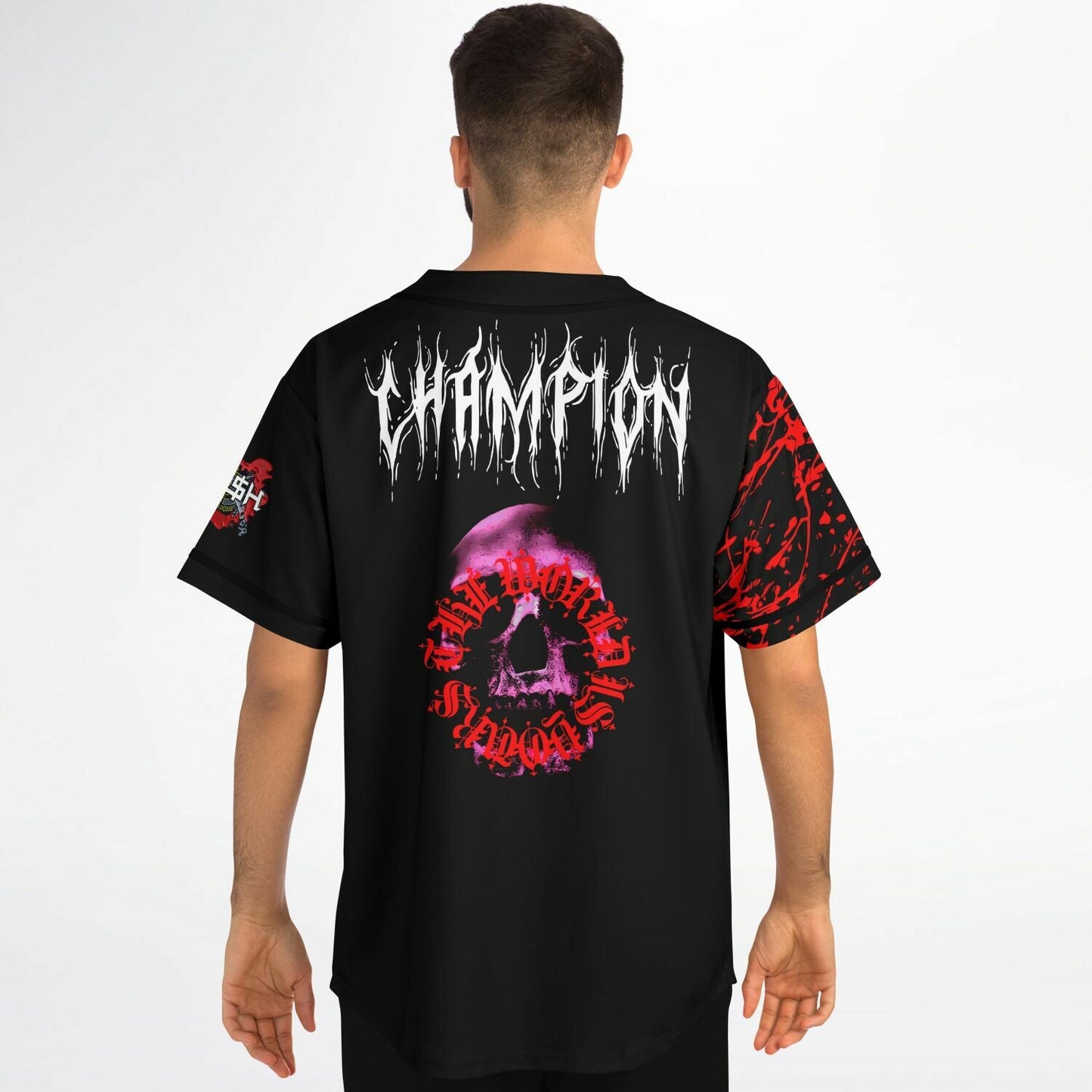 HESH Black Red Paint Rave Baseball Jersey