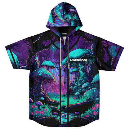 LSDREAM Deep Purple Psychedelic Glowing Rave Hooded Baseball Jersey