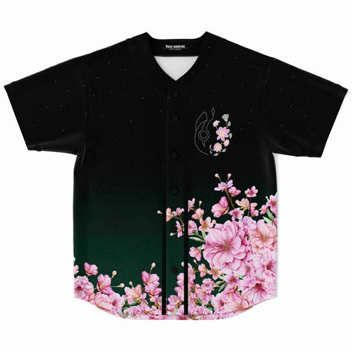Black Dark Cherry Blossoms Rave Baseball Jersey