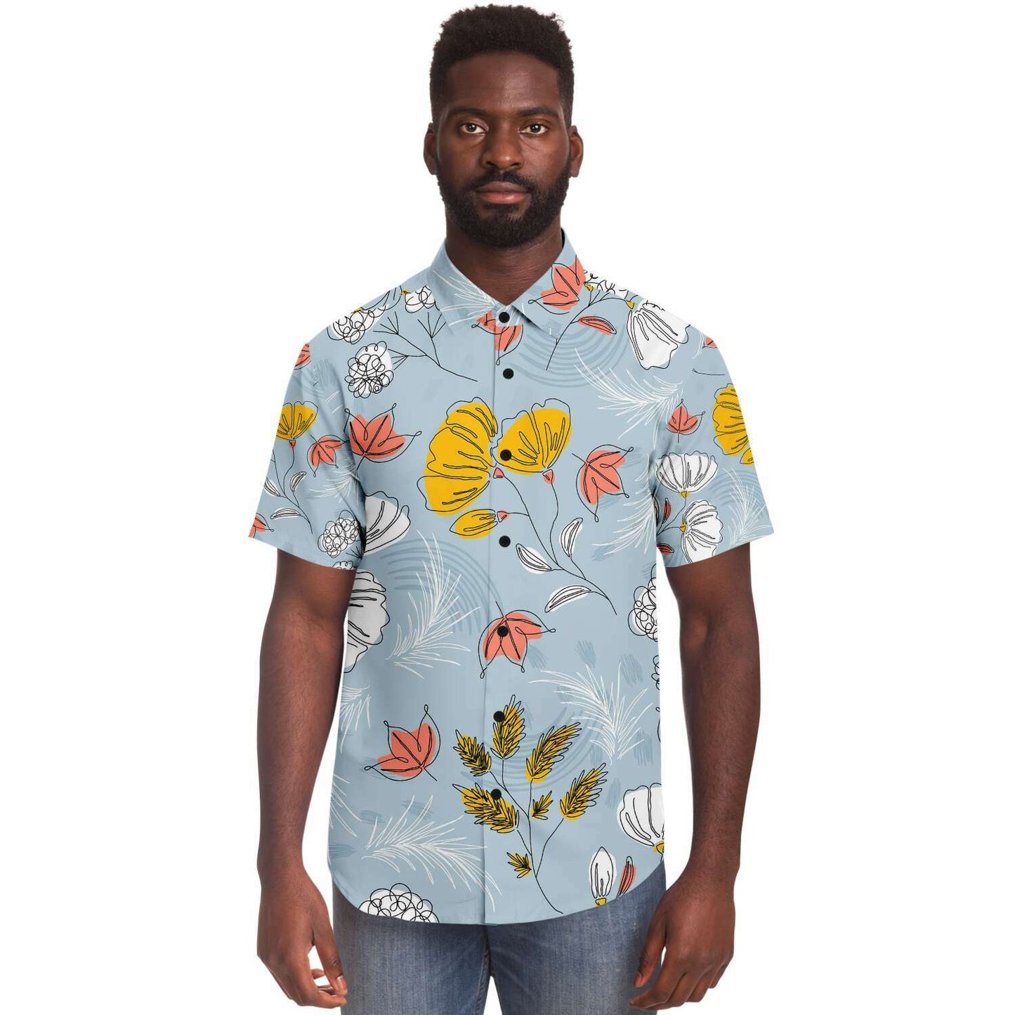 Organic Flat abstract floral short sleeve button down shirt