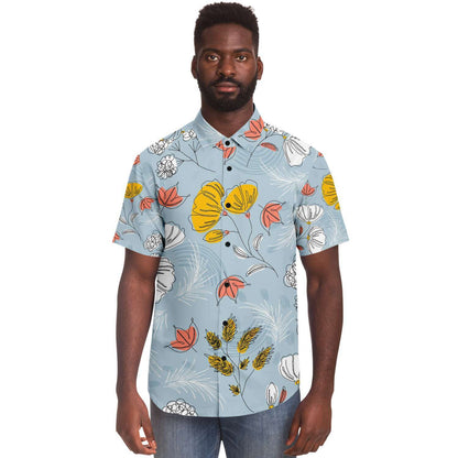 Organic Flat abstract floral short sleeve button down shirt