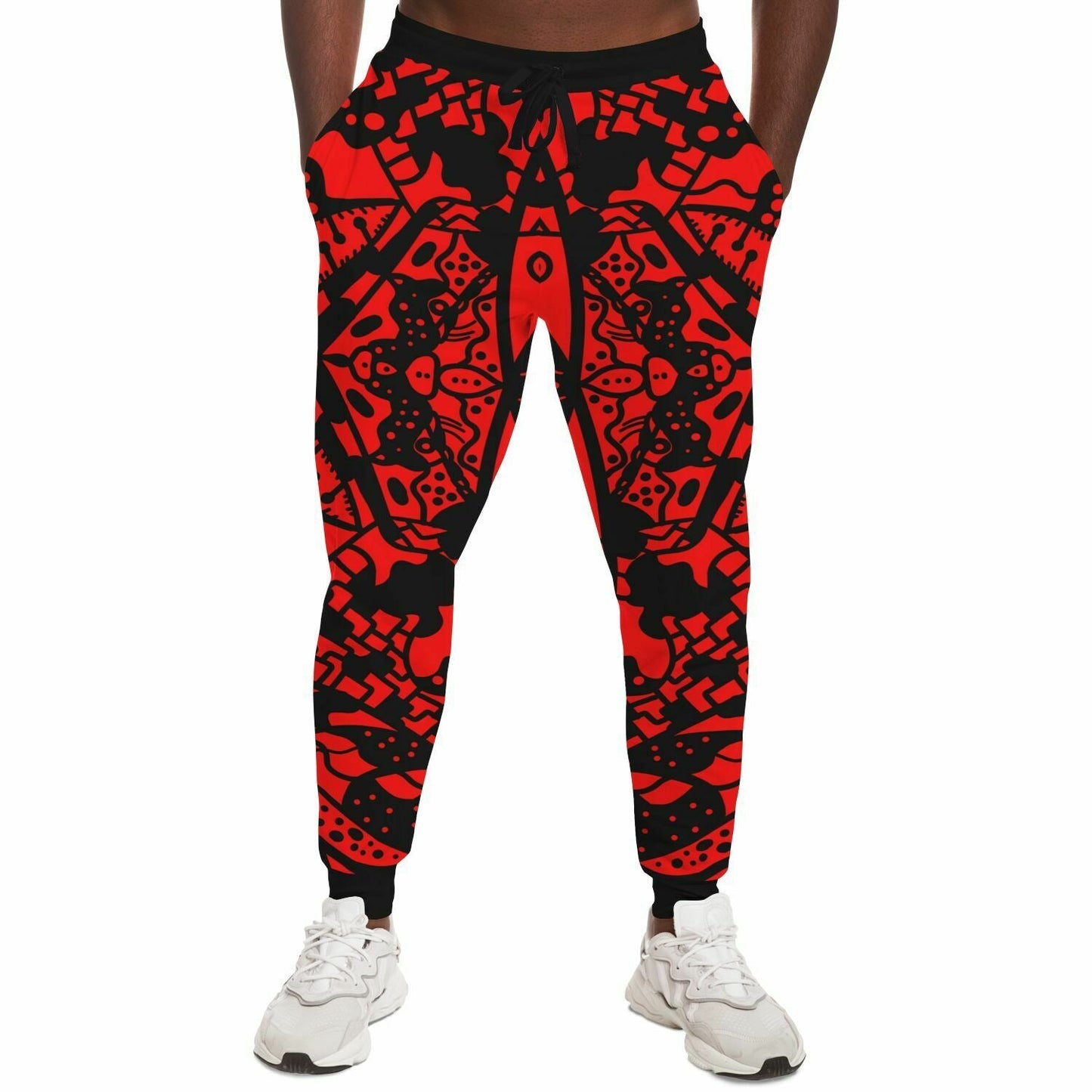 Bright Red Symmetrical Tribal Rave Joggers