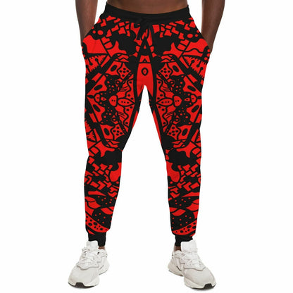 Bright Red Symmetrical Tribal Rave Joggers