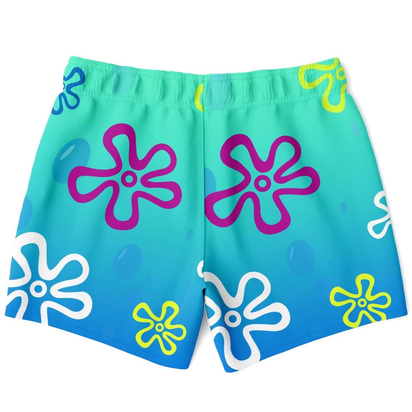 Teal Blue Outlined Flowers Rave Swim Trunks