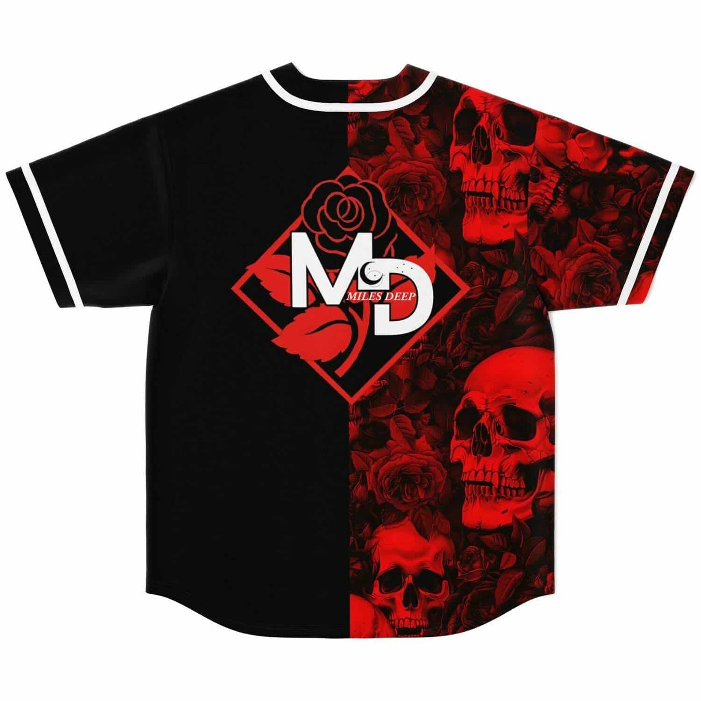 Miles Deep Black Red Tinted Skulls Rave Baseball Jersey