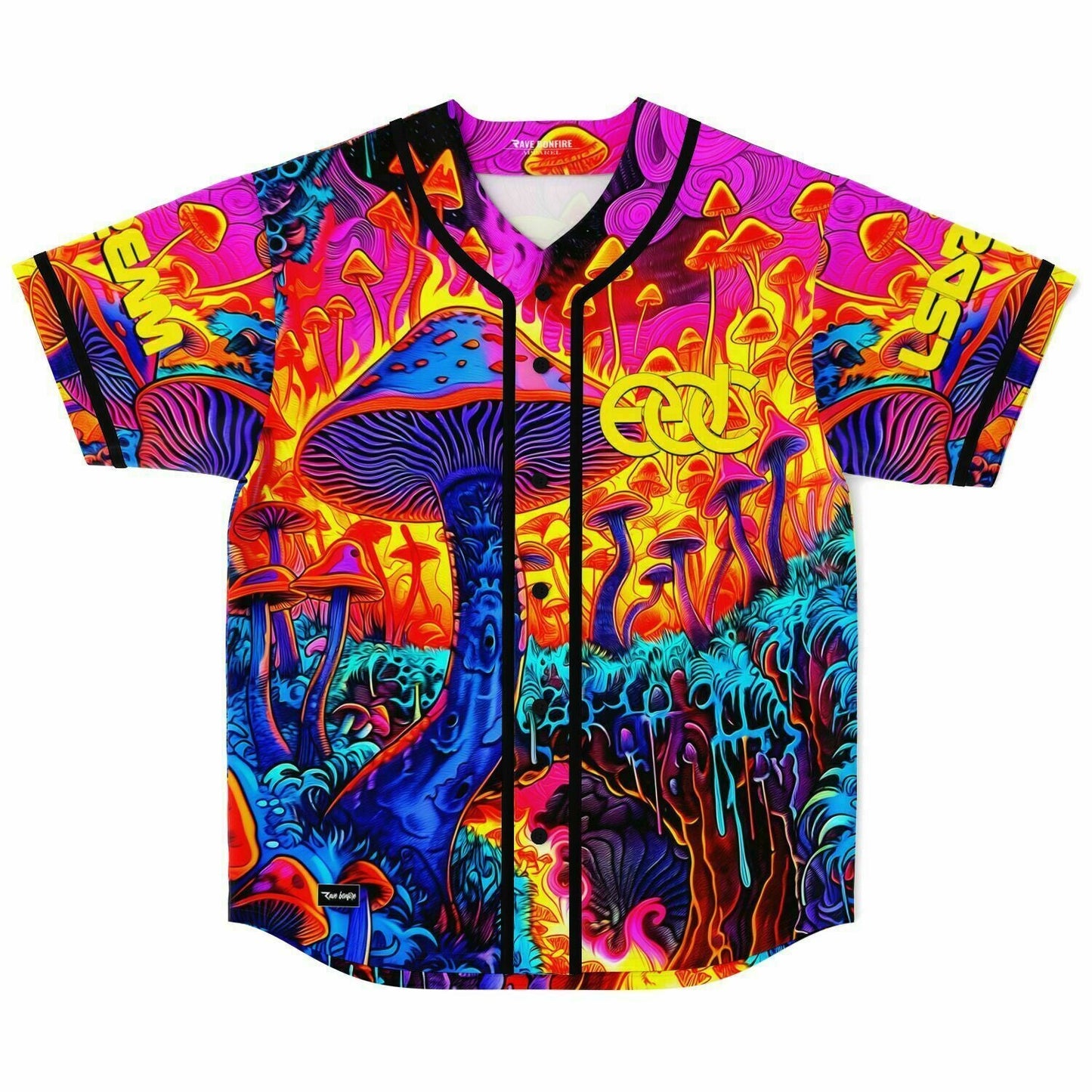 EDC Hot Pink Psychedelic Glowing Rave Baseball Jersey