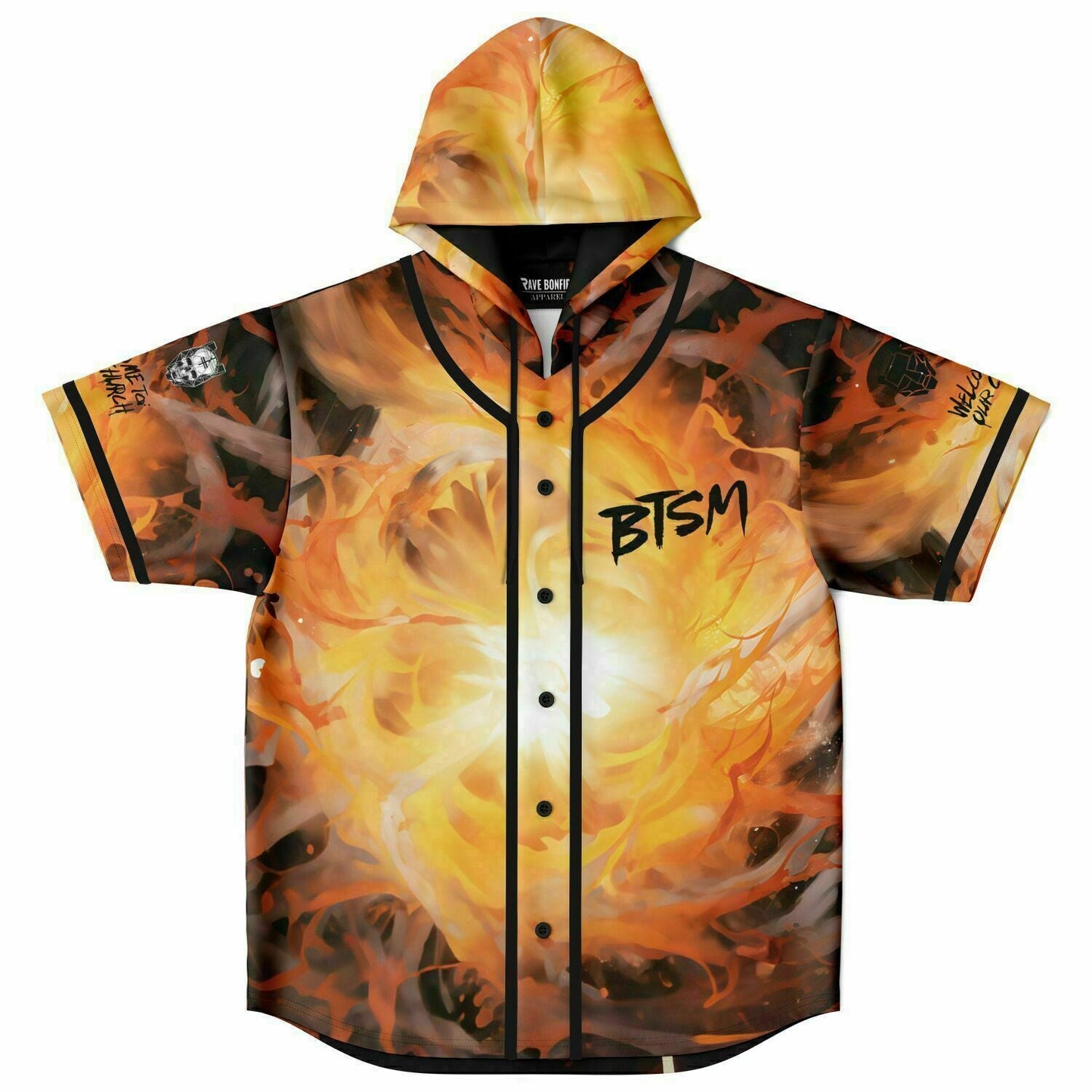 Black Tiger Sex Machine Burning Fire Rave Hooded Baseball Jersey