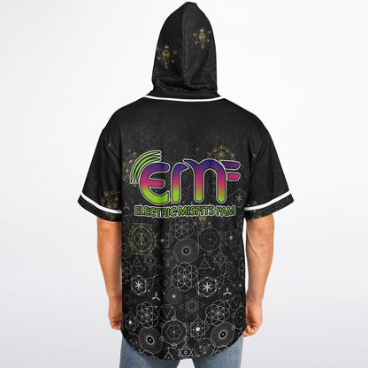 Black Sacred Geometry Rave Hooded Baseball Jersey