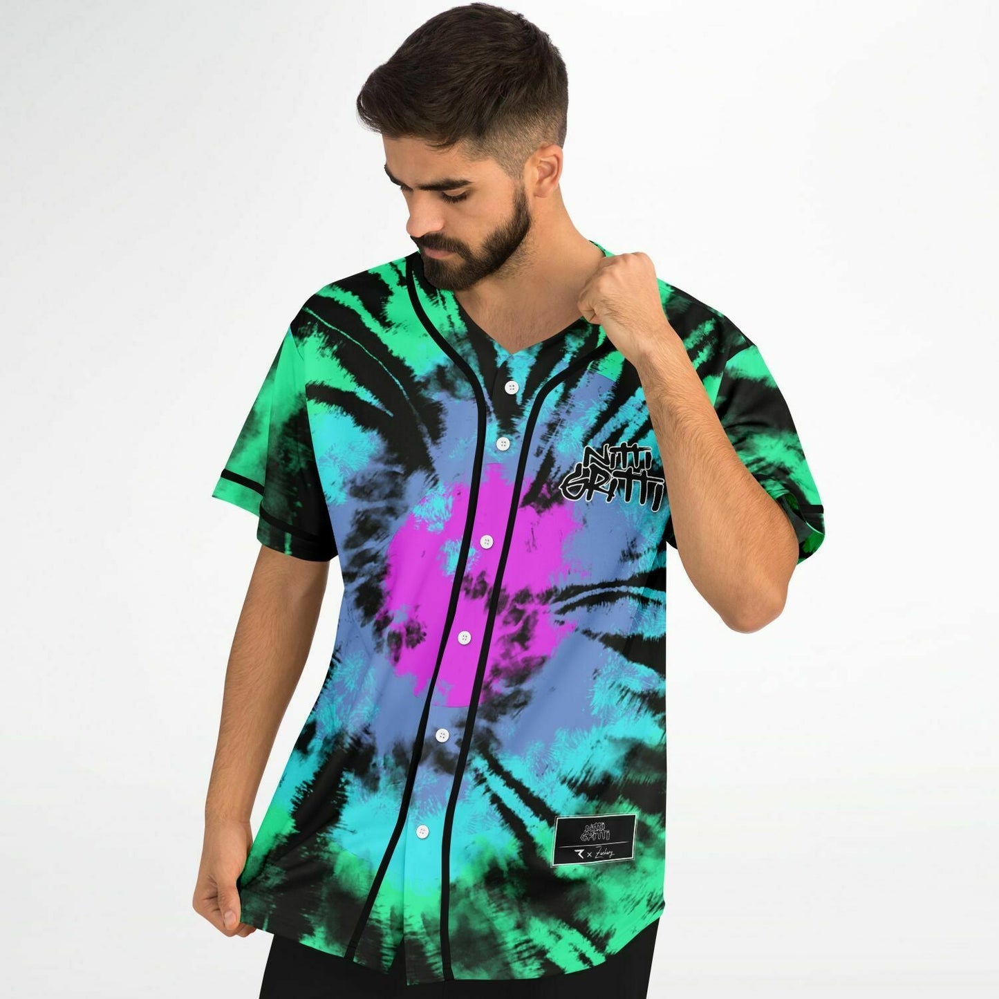 Nitti Gritti Green Spiral Tie Rave Baseball Jersey