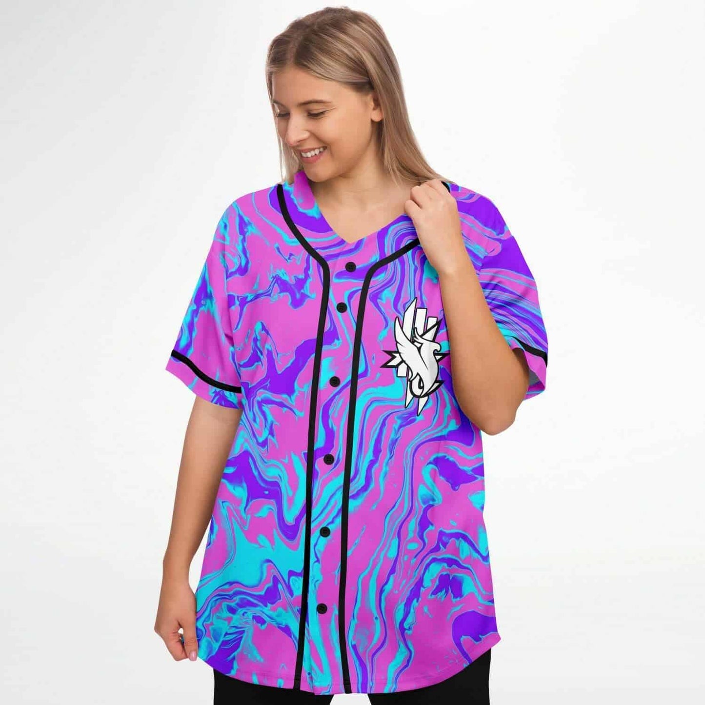 Pink Liquid Marble Rave Baseball Jersey