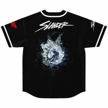 Slander Black Brushscript Wordmark Rave Baseball Jersey
