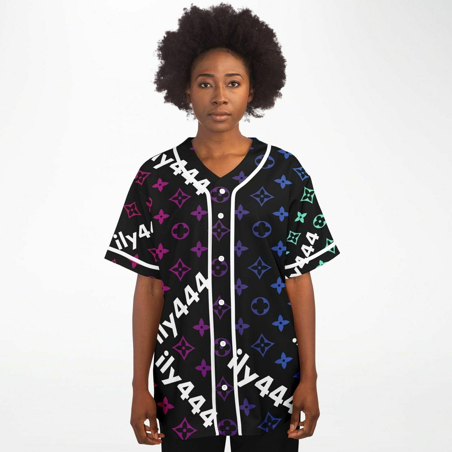 Black Designer Monogram Rave Baseball Jersey