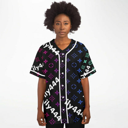 Black Designer Monogram Rave Baseball Jersey