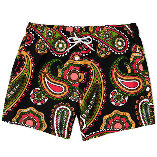 Black Paisley Rave Swim Trunks