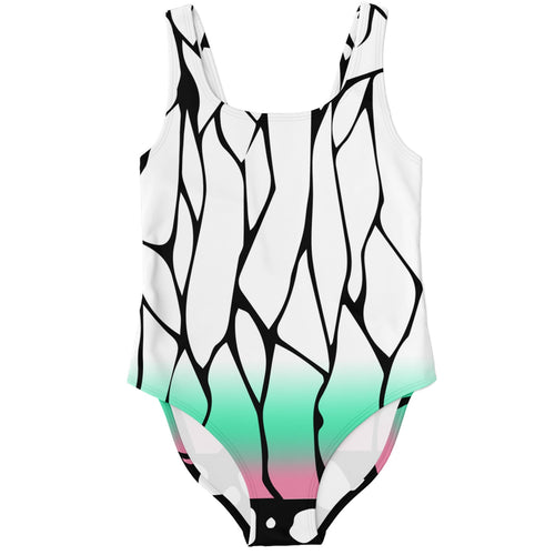 White Abstract Cracked Rave Swimsuit