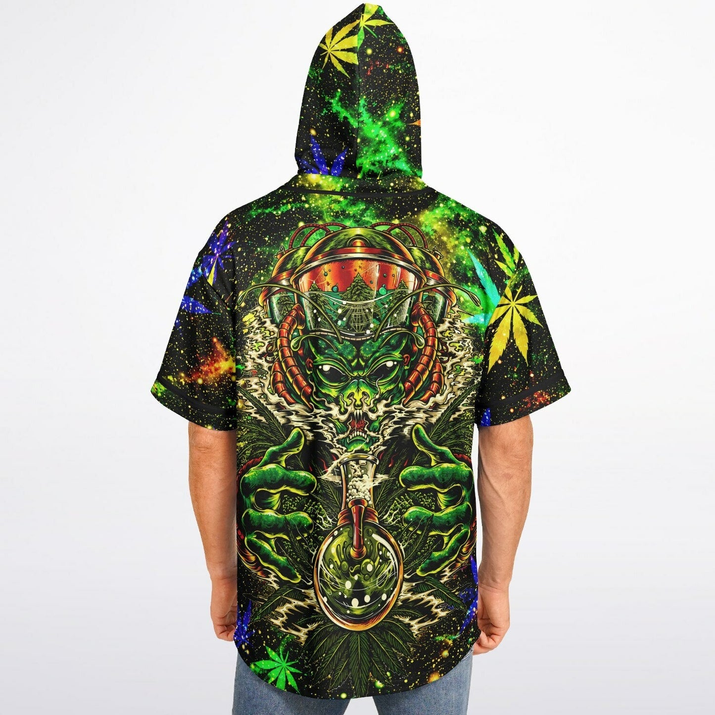 Black Cosmic Galaxy Rave Hooded Baseball Jersey