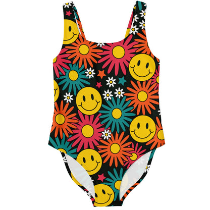 Black Retro Smiley Rave Swimsuit