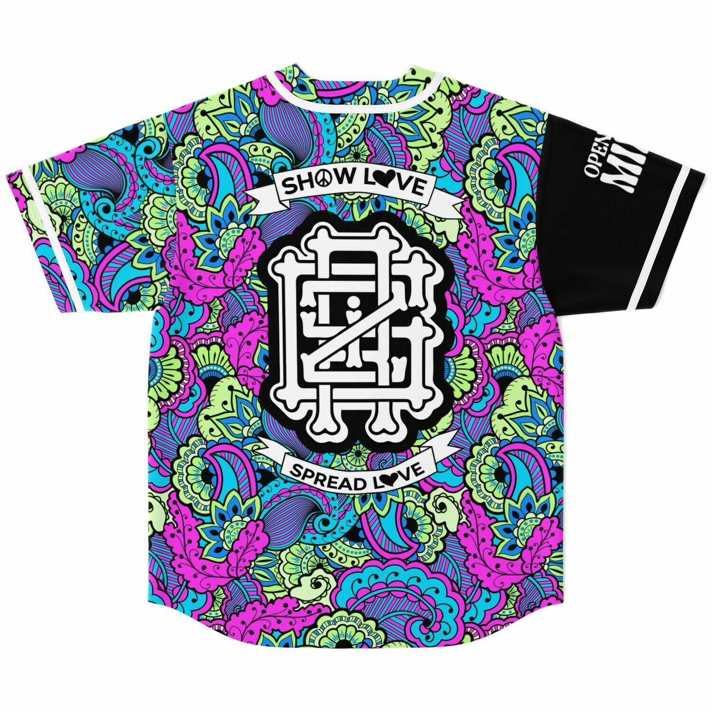 Big Gigantic Black Psychedelic Paisley Rave Baseball Jersey