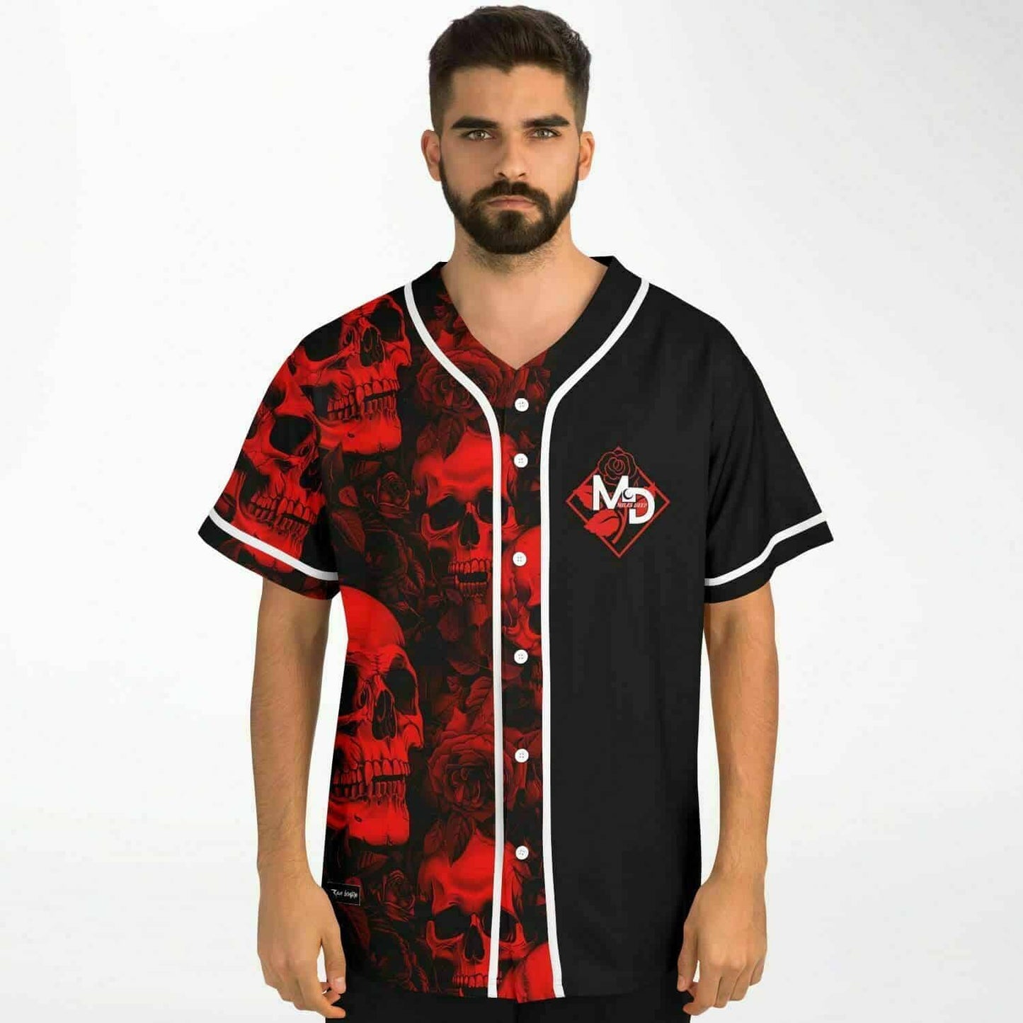 Miles Deep Black Red Tinted Skulls Rave Baseball Jersey