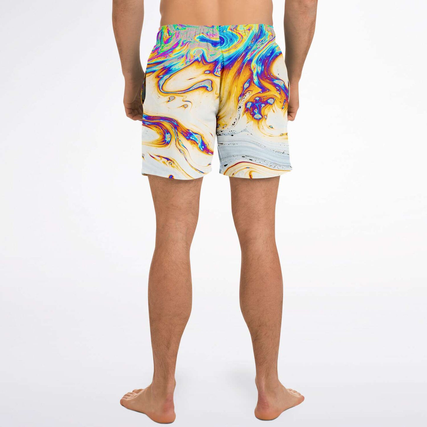 White Marbled Soap Rave Swim Trunks