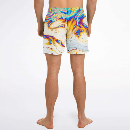 White Marbled Soap Rave Swim Trunks