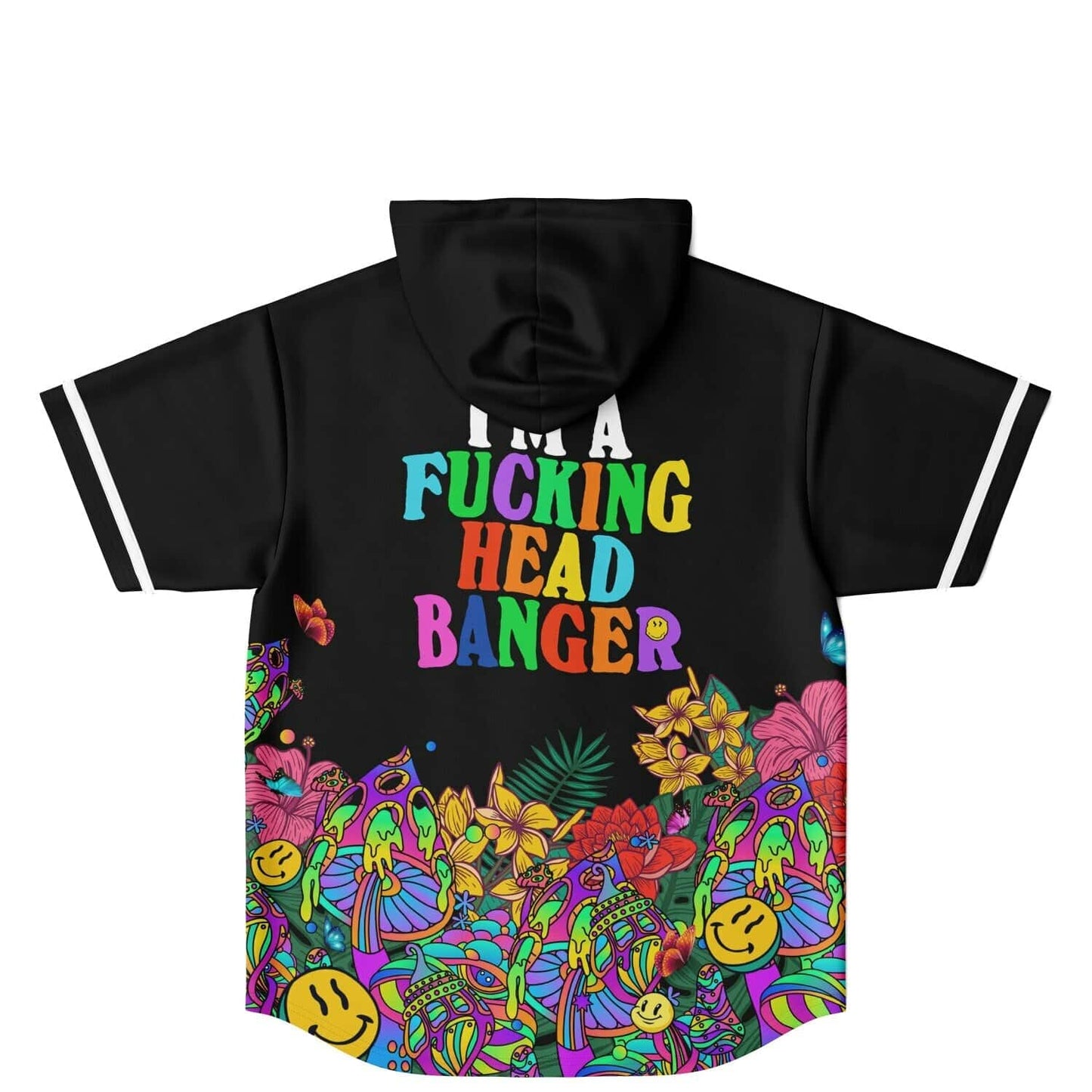 Excision Black Psychedelic Garden Rave Hooded Baseball Jersey